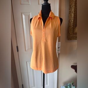 Callaway Vibrant Orange Sleeveless  Collared  Knit Top size Large NWT